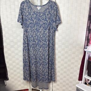 Lula Rosa blue and brown abstract print with front pocket hig low midi‎ dress